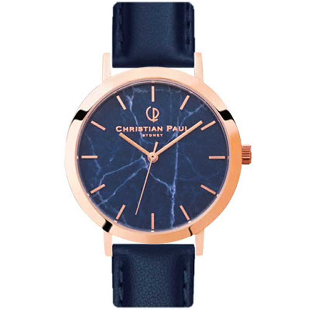 日本正規品 クリスチャンポール 腕時計 手表 メンズ レディース おしゃれ 男女兼用 マーブル 革ベルト ネイビー 仕事用 ブランド 時計 プレゼント 誕生日 結婚祝い 結婚式 結婚記念日 夫 男