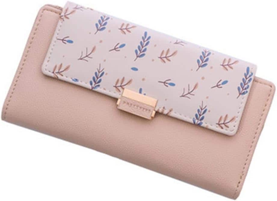 【20%OFFクーポン】三つ折り 長財布 レディース 大人 葉 バイカラー 大きい ボタン ファスナー 財布 お手頃 使いやすい 大容量 多機能 小銭入れ カード入れ 中仕切り有り コインケース ウォ