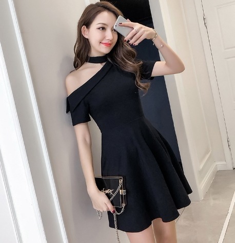 ワンピース モテアイテム セクシー ワンピドレス ミニ ミニ丈 半袖 オフショルダー オフショル ワンショルダー ワンショル フレア ハイウエスト 伸縮性 通気性 薄手 きれいめ シンプル