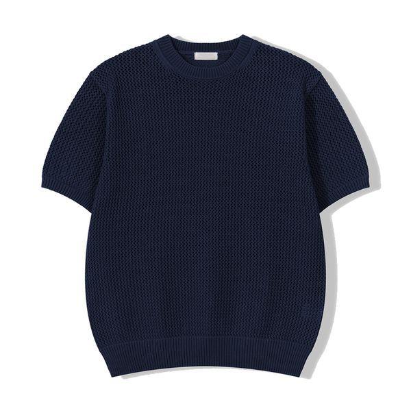 メンズウッディネットラウンド半袖ニットTシャツ GN KNH Q011 ネイビー_P422786677