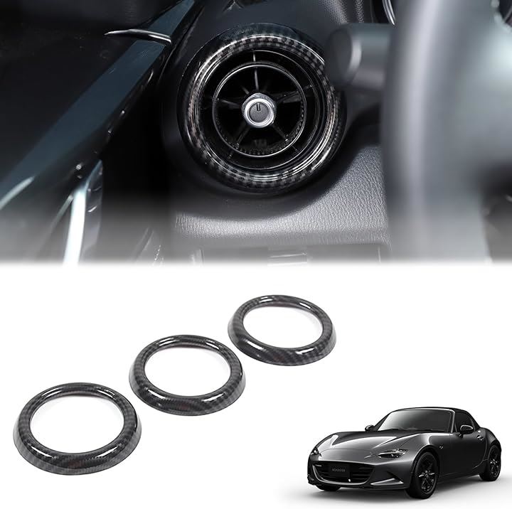 新型 マツダ ロードスター RF ND系 2016～2023に適用 エアコンリング 吹き出し口カバー 風口リング ABS製 3点セット(カーボン調)