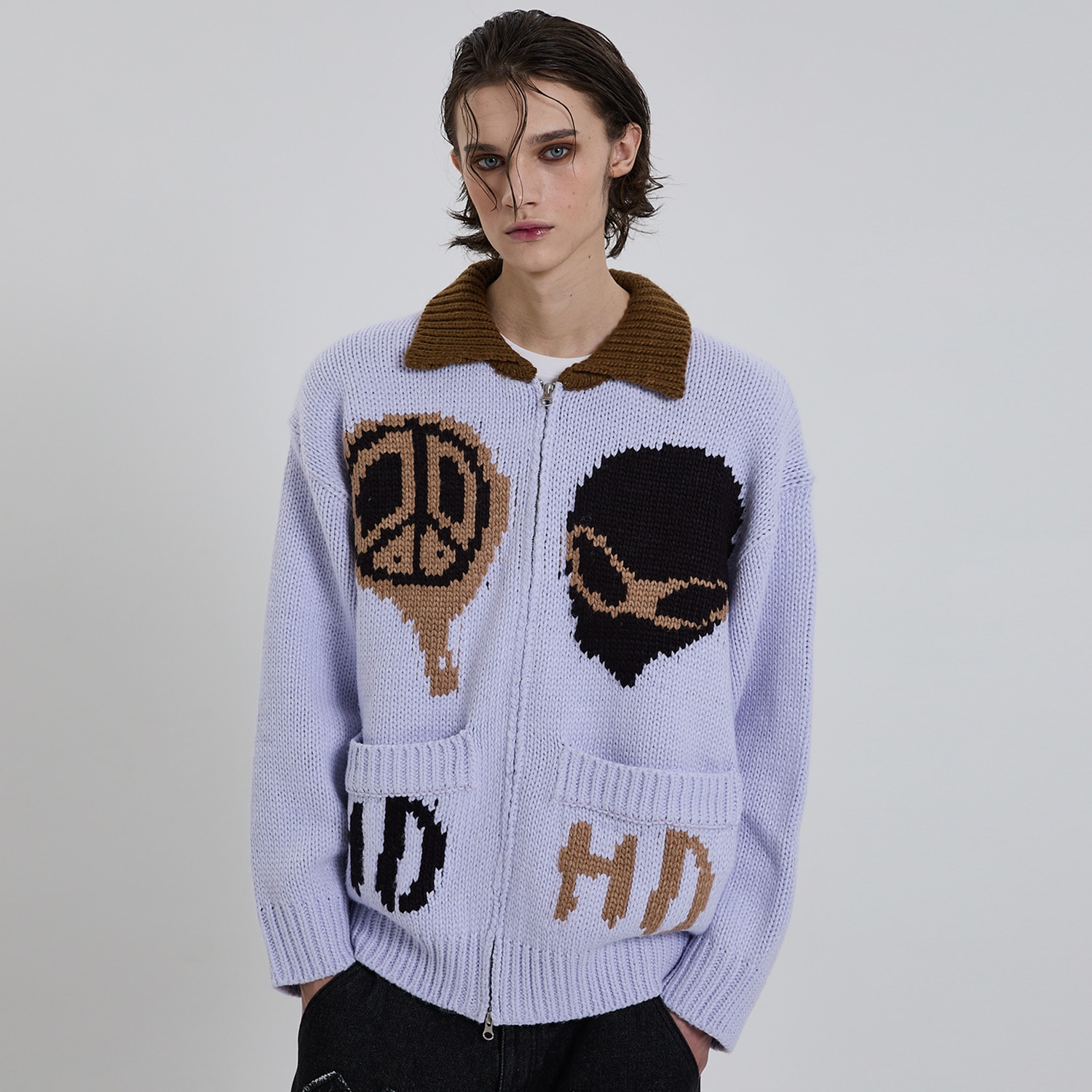 Alien Collar Zip-up Cardigan LIGHT PURPLE