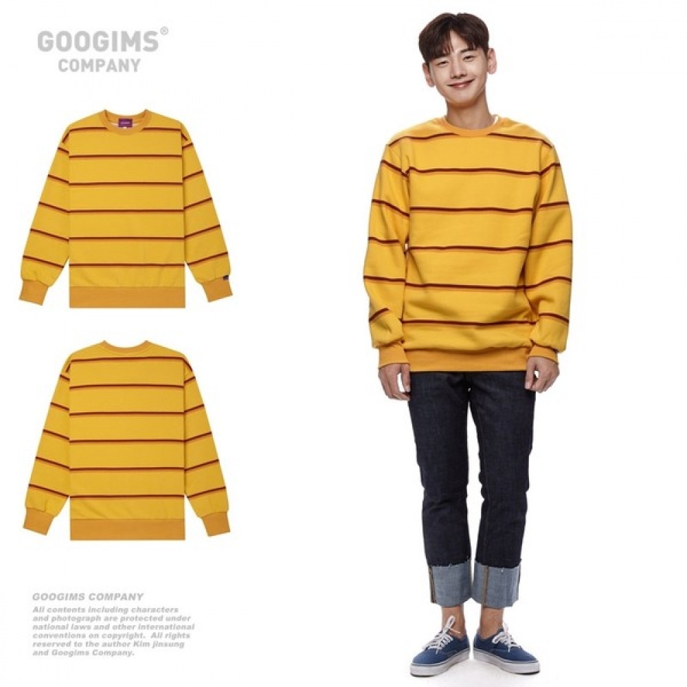 (グーギンズ) Gugims 1230_ストライプ起毛スウェットシャツ_オーバーフィット