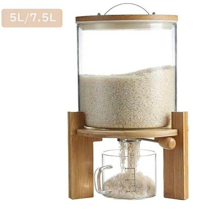 「最安値に挑戦」密閉米びつふた付き収納ジャー 5L 7.5L　ガラスシリアルディスペンサー収納ジャーセット気密収納容器キッチン収納容器　残量見える 計量 密閉　 キッチン収納 保存容器 小麦粉 コーヒ