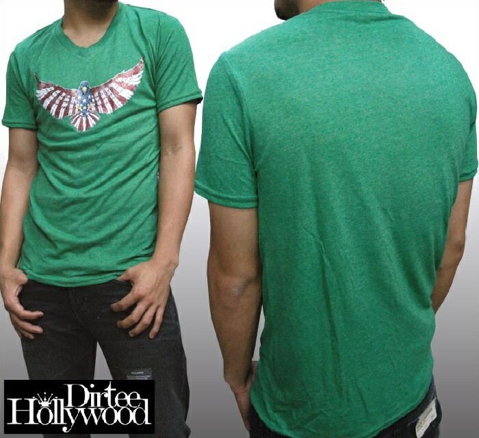 ダーティーハリウッド メンズ Tシャツ Vネック Dirtee Hollywood US FLAG EAGLE グリーン Safari サファリ LEON レオン オーシャンズ 雑誌 掲載 ブランド