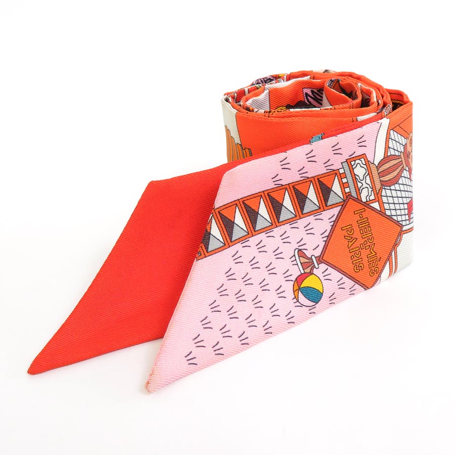 エルメス HERMES スカーフ ツイリー シルク オレンジ系 ユニセックス h29426f