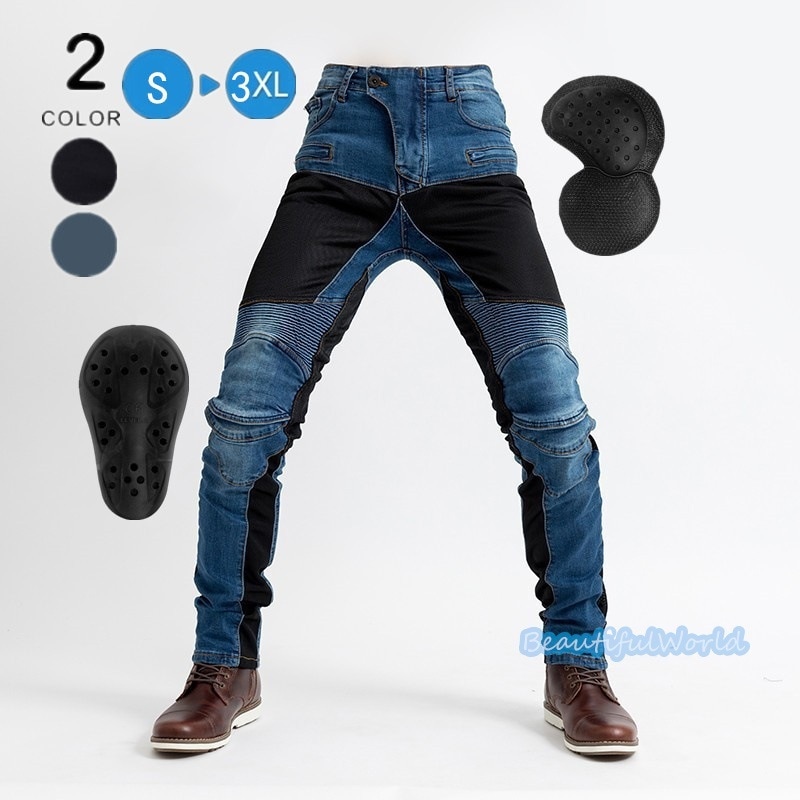 バイクパンツ メンズ ライダーパンツ バイクウェア オートバイ プロテクター付き ジーンズ デニム 転倒防護 膝当て 耐久 耐衝撃 膝パッド レーシングパンツ/24mtckz28