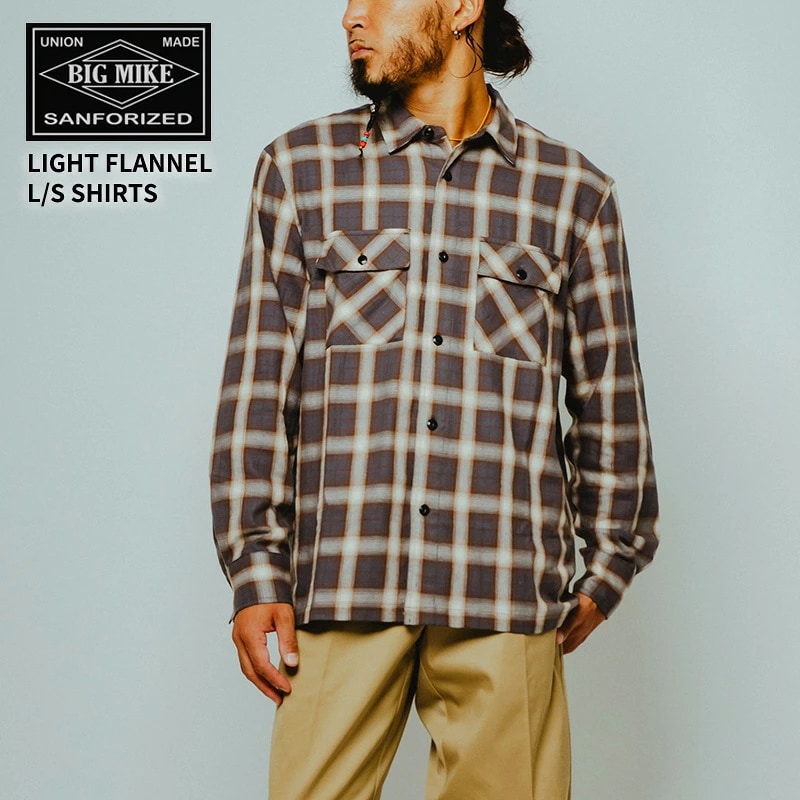 ビッグマイク メンズ 長袖シャツ BIG MIKE ライト フランネルシャツ ネルシャツ チェックシャツ GRAY×WHT 102615103 7,623円