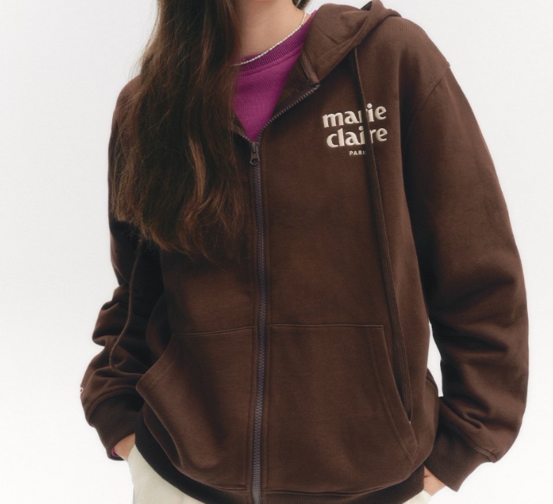 Classic Loose Fit Hooded Zip-Up フーディ (brown)