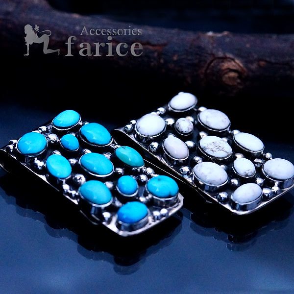 ターコイズorハウライト&銀の玉飾り立体型 メンズ インディアンジュエリー シルバー925&ステンレス ハンドメイド マネークリップ ブルーorホワイト