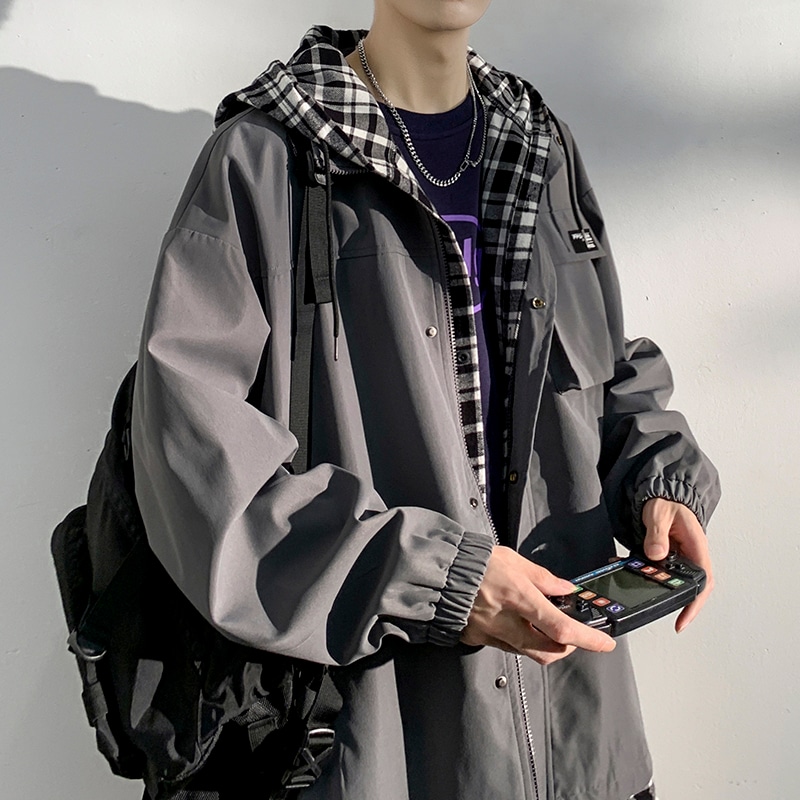 フェイクツーピースジャケットメンズ春と秋のインズタイドレジャー百ルーズビッグサイズワークウェアジャケット