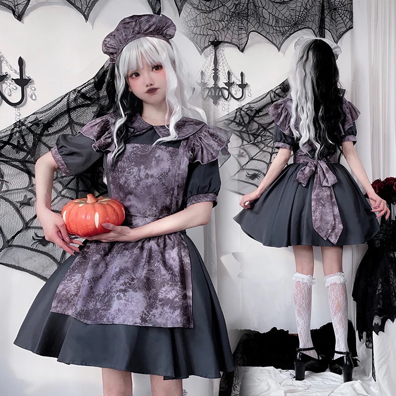 日本のハロウィンコスチュームカボチャ魔女コスチュームホラードールメイドコスチュームダークゴシックヴァンパイアドレス女性用