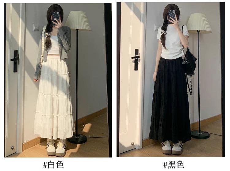 ティアードスカート ロング レディース ボトムス ガーリー マキシスカート ハイウエスト スリム Aライン 春秋 ホワイト ブラック