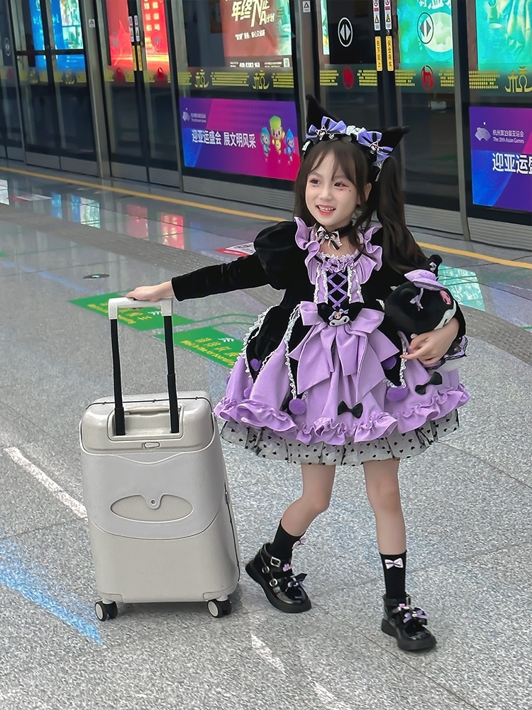 クロミ ロリータ ガールズ プリンセスドレス 子供ドレス 秋 長袖 ガールズ風 ふわふわドレス スカート