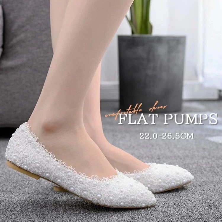 ウエディングシューズ ブライダルシューズ パーティーシューズ ポインテッドトゥ 結婚式 パンプス ローヒール 低反発ソール 歩きやすい フラットシューズ レディース フラット フォーマル ウェディング