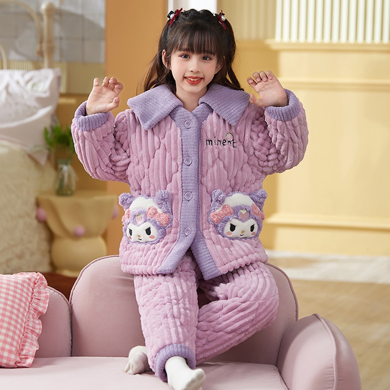 子供用パジャマ女の子新しい冬コーラルベルベット三層キルティング厚いクロミ大きな子供と女の子のスーツパジャマ