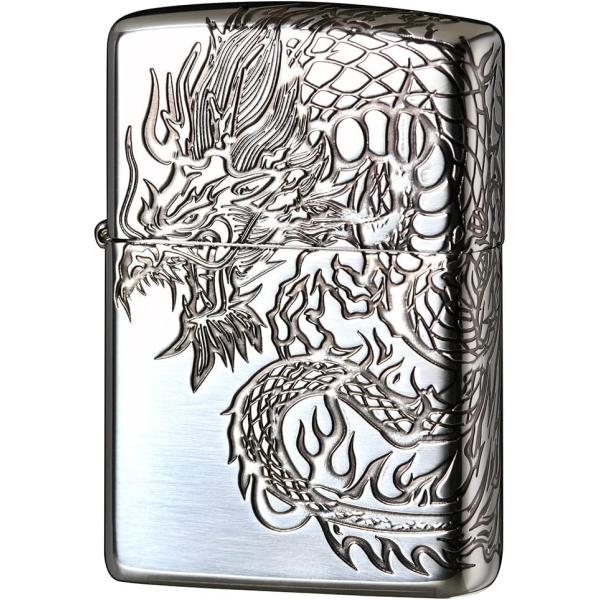 ZIPPO ジッポー オイル ライター 2SI-3DR 和柄 3面連続彫刻 龍　ドラゴン　銀メッキいぶし仕上げ