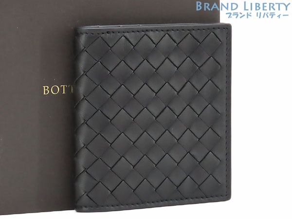 未使用ボッテガヴェネタイントレチャートWホック二つ折りカードケースパスケース名刺入れブラック390881