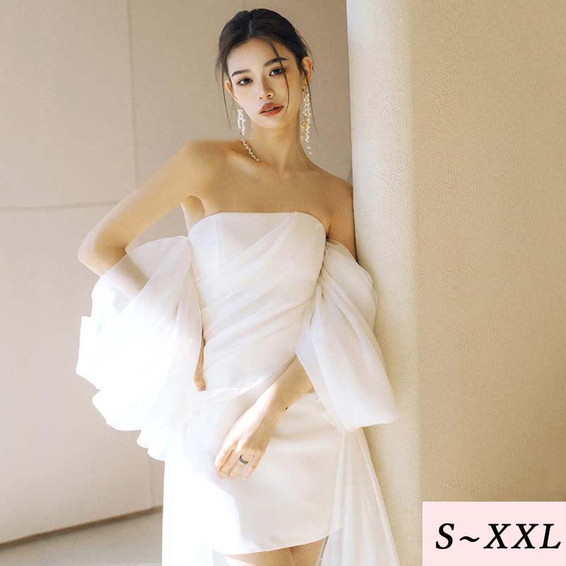 ウェディングドレス オフショル ファスナー 前撮り 後撮り フォトウェディング 披露宴 白 結婚式 パーティードレス 花嫁ドレス 1.5次会 2次会 ワンピース 結婚式 花嫁 二次会 少女 女性 腰縛