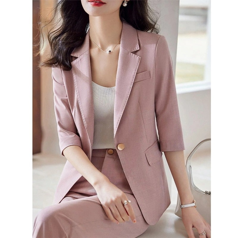 パンツスーツ レディース ピンク ベージュ ブルー 無地 カジュアルスーツ 夏 スーツ 2点セット 通勤 OL オフィス オシャレ 大きいサイズ スーツ スーツ セット S M L XL 2XL 3X