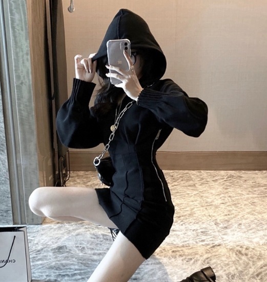 レディース ワンピース ニット ミニ 長袖 タイト スリム 細身 フード かわいい セクシー シンプル カジュアル おしゃれ かっこいい ラフ スポーティー クール 存在感 キュート アクティブ 5,464円