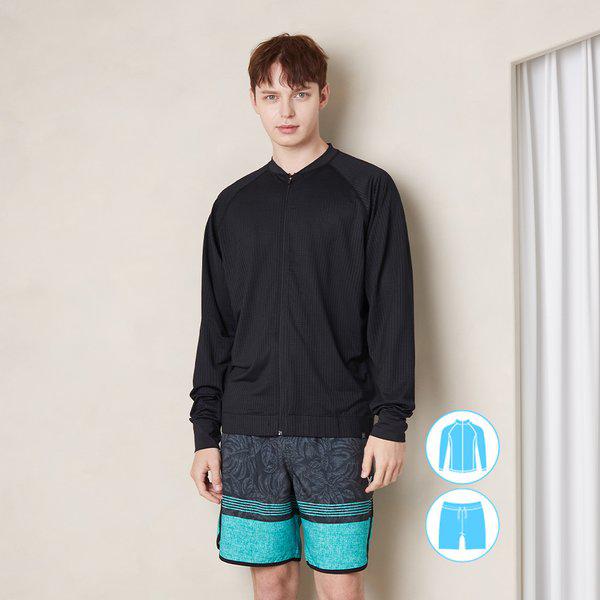 [本社]男性インパンチングジップアップラッシュガードビーチショートパンツセットBEM-V905K+BEM-V906K