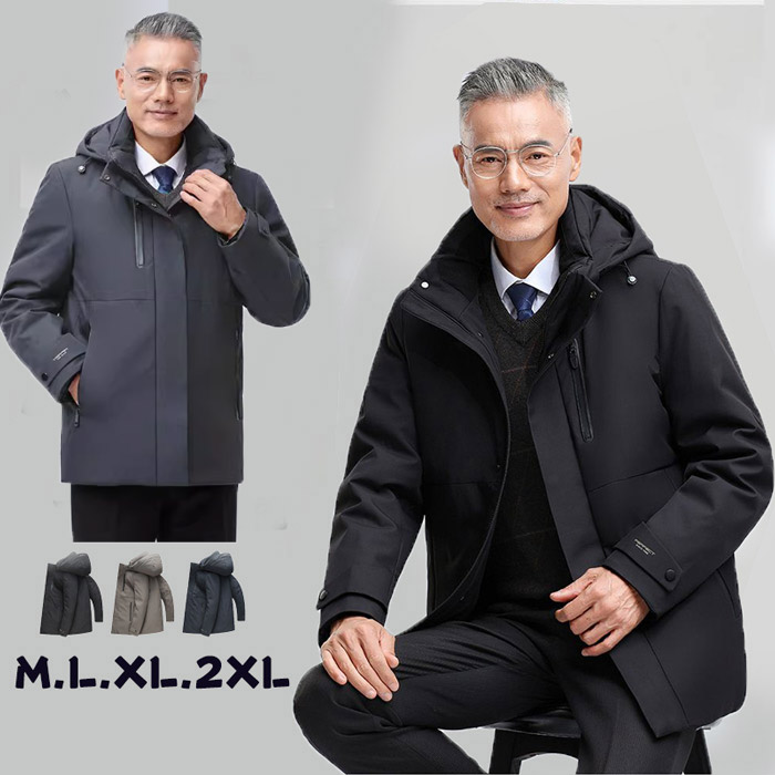 ダウンコート メンズ ダウンジャケット フード ハーフコート ビジネスコート ダウン フェザー 黒 グレーブルー カーキ M.L.LL.3L
