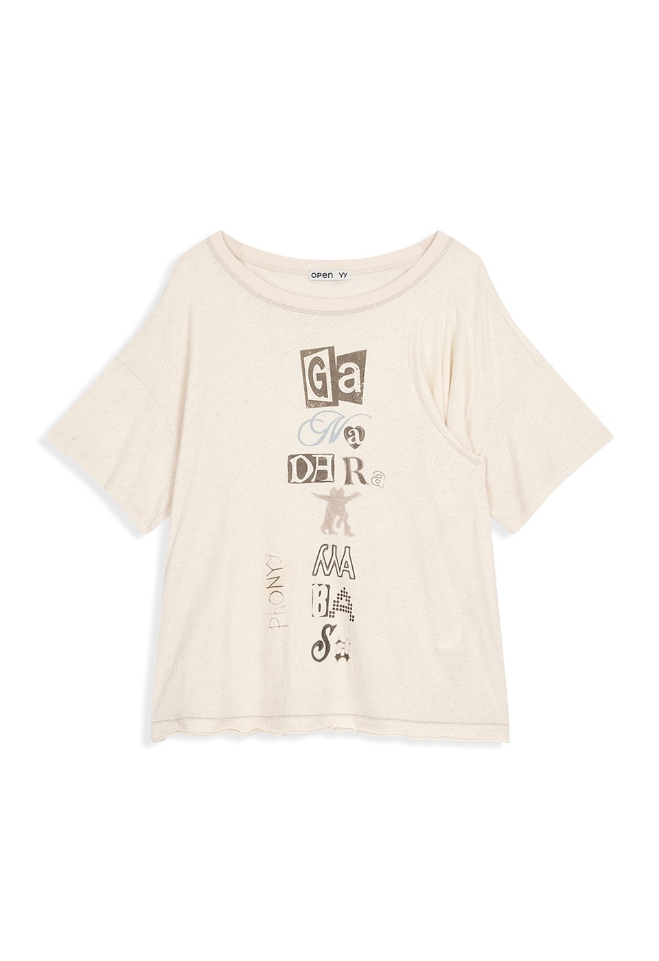 【OPEN Yy】 26SS SCOOP NECK PHONETIC TEE : CREAM