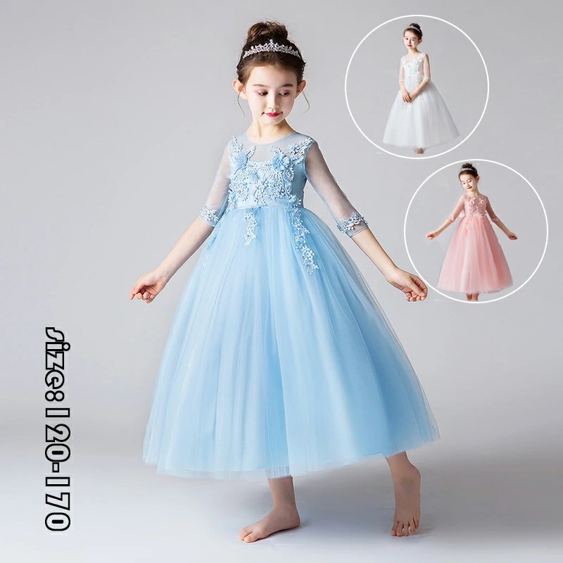 【即納】発表会 子供ドレス 女の子 フォーマルドレス 子どもドレス マキシドレス ロング丈 五分袖 プリンセスドレス ワンピース チュールスカート きれいめ 子供用 お姫様 人気 可愛い ジュニア服