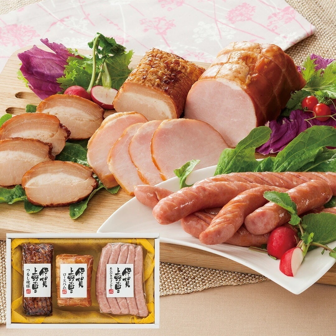 三重 伊賀上野の里 つるし焼豚&ロースハム&ウインナー詰合せ つるし焼豚170gロースハム（JAS特級）250gあらびきウインナー150g 【産直メーカー直送品】
