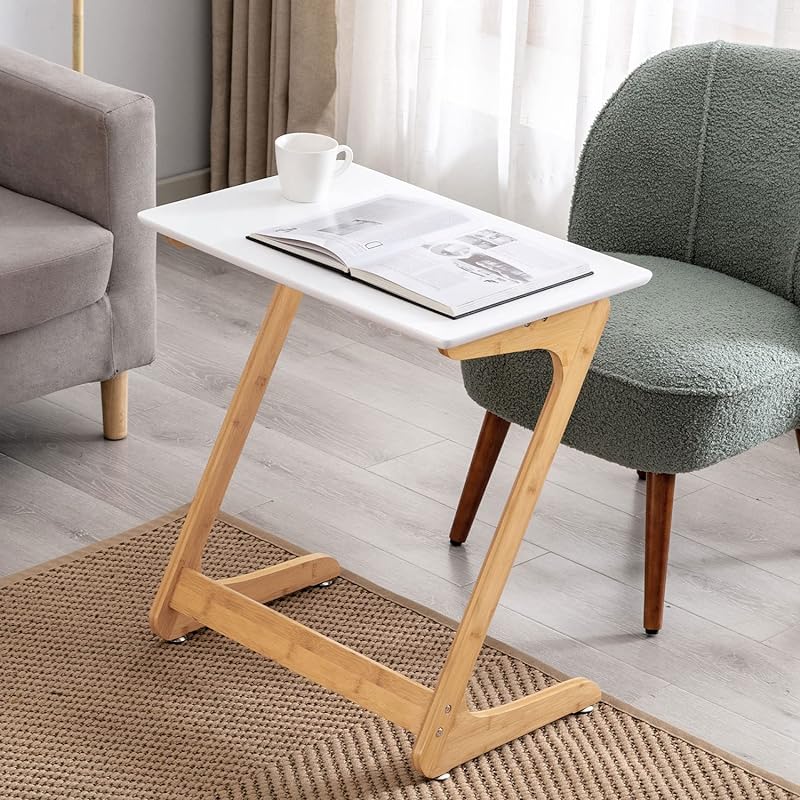 ソファ サイドテーブル リビング パソコンテーブル Z字型 使い勝手が良い おしゃれ MDF材 人気 コンパクト 勉強台 食卓 ベッドサイド 物置台 ipadデーブル 頑丈 白 幅60cm奥行40c