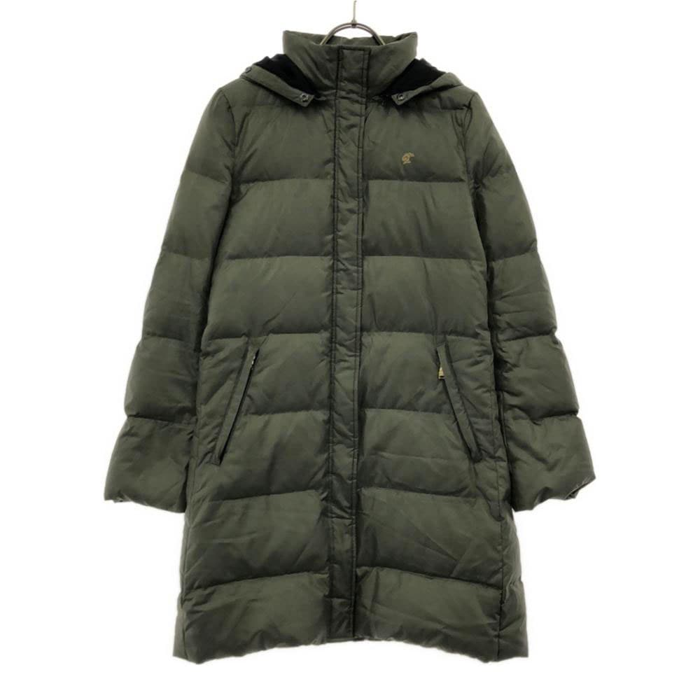 三陽商会 ロゴ刺繍 フード付き ダウンコート 34 カーキ レディース