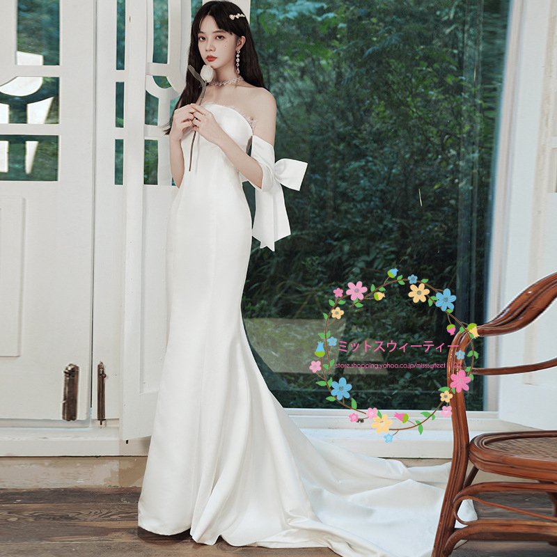 花嫁ドレス ウェディングドレス高級感ワンピースビーチフォト二次会結婚式 ブライダルパーティードレ