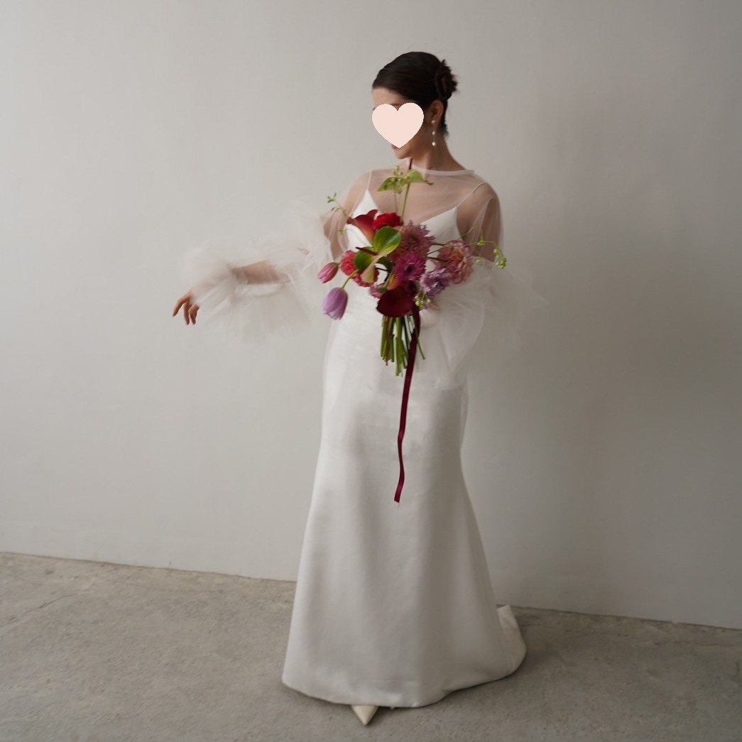 ウエディングドレス ホワイト ソフトチュール ラウンドネック ロングスリーブ トップス 16,939円