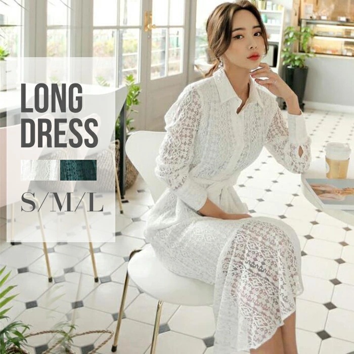 【即納】パーティードレス 総レース ワンピース 春秋ワンピース レースワンピース 無地 レディースワンピ 膝下 ミモレ丈 七分袖 パーティー 二次会 ウエディング 結婚式 リゾート ロングワンピース