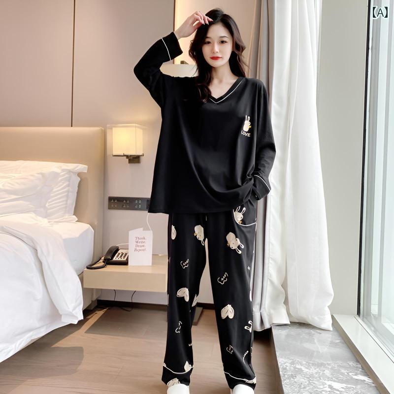 パジャマ　レディース　かわいい mmの 大きいサイズ 高級 パジャマ 春秋 レディース 綿 200ポンド プラス 太った 大きめ サイズ Vネック 長袖 ホーム 服 スーツ
