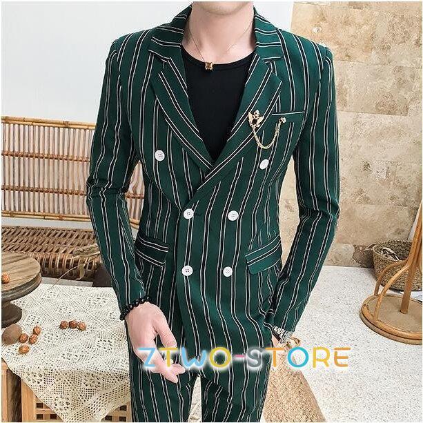 メンズ春新作　スーツ ストライプ ビジネススーツ 上下セット 二点セット フォーマル 細身 紳士服 卒業式 大人式 結婚式 通勤 就職 おしゃれ