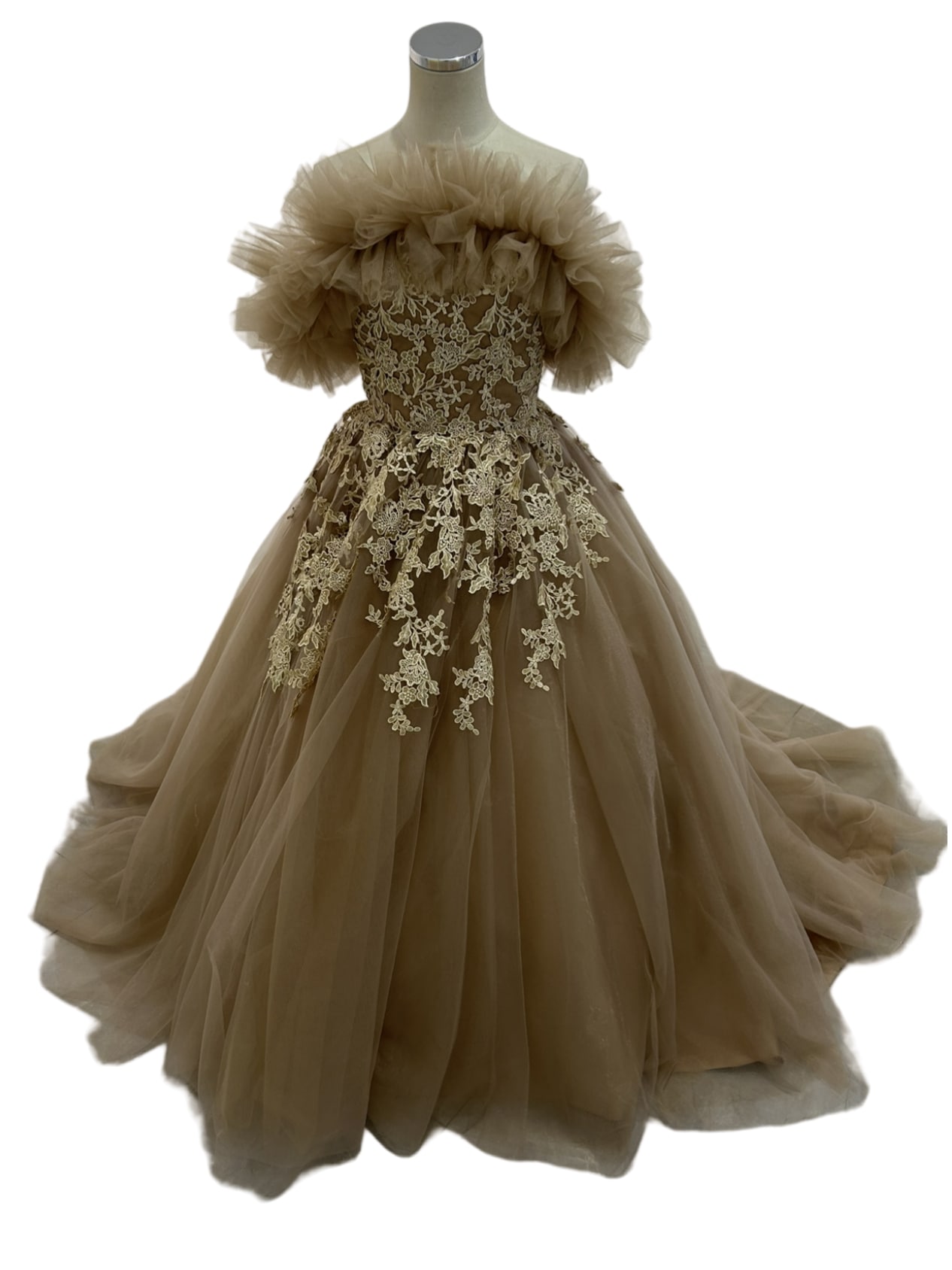 人気上昇！カラードレス カーキ色 取り外しオフショルダー 花嫁/ウェディングドレス 優しい