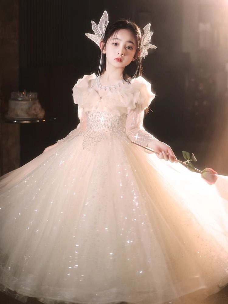 子供用ドレスガールズプリンセスドレス2024誕生日チュチュスカートホストピアノ演奏スーパー