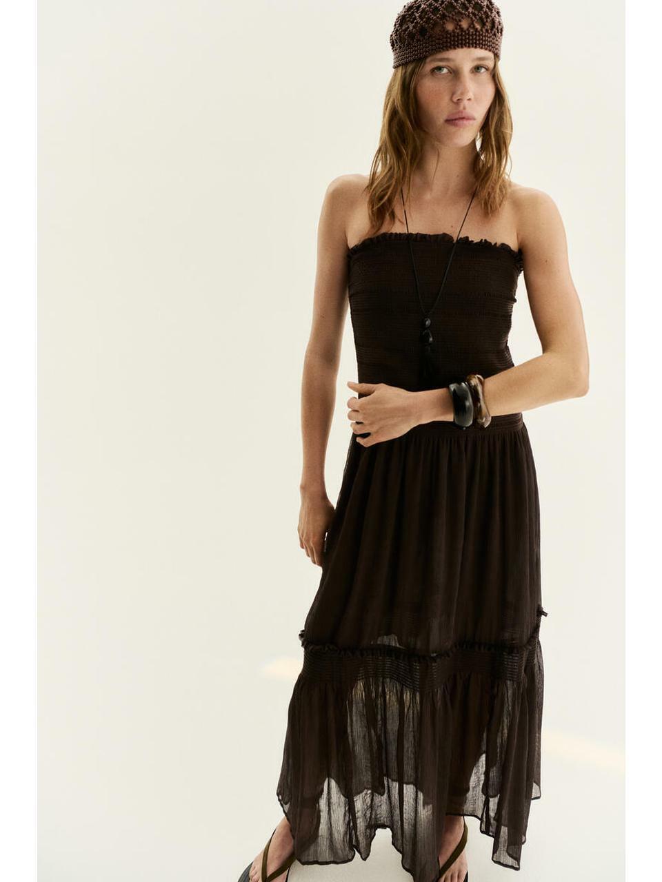H&M スモーキングストラップレスドレスダークブラウン 1338242002