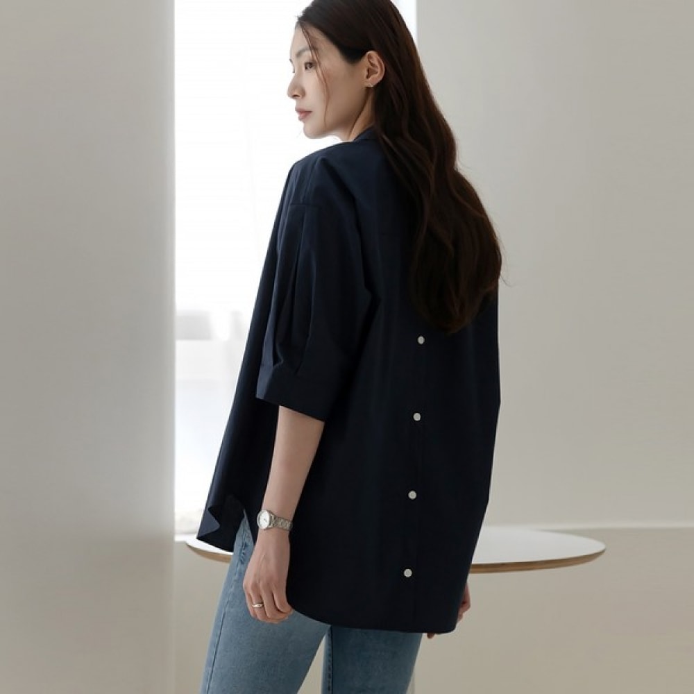 (Elysia) ブローバックボタンピンタック半袖ブラウス