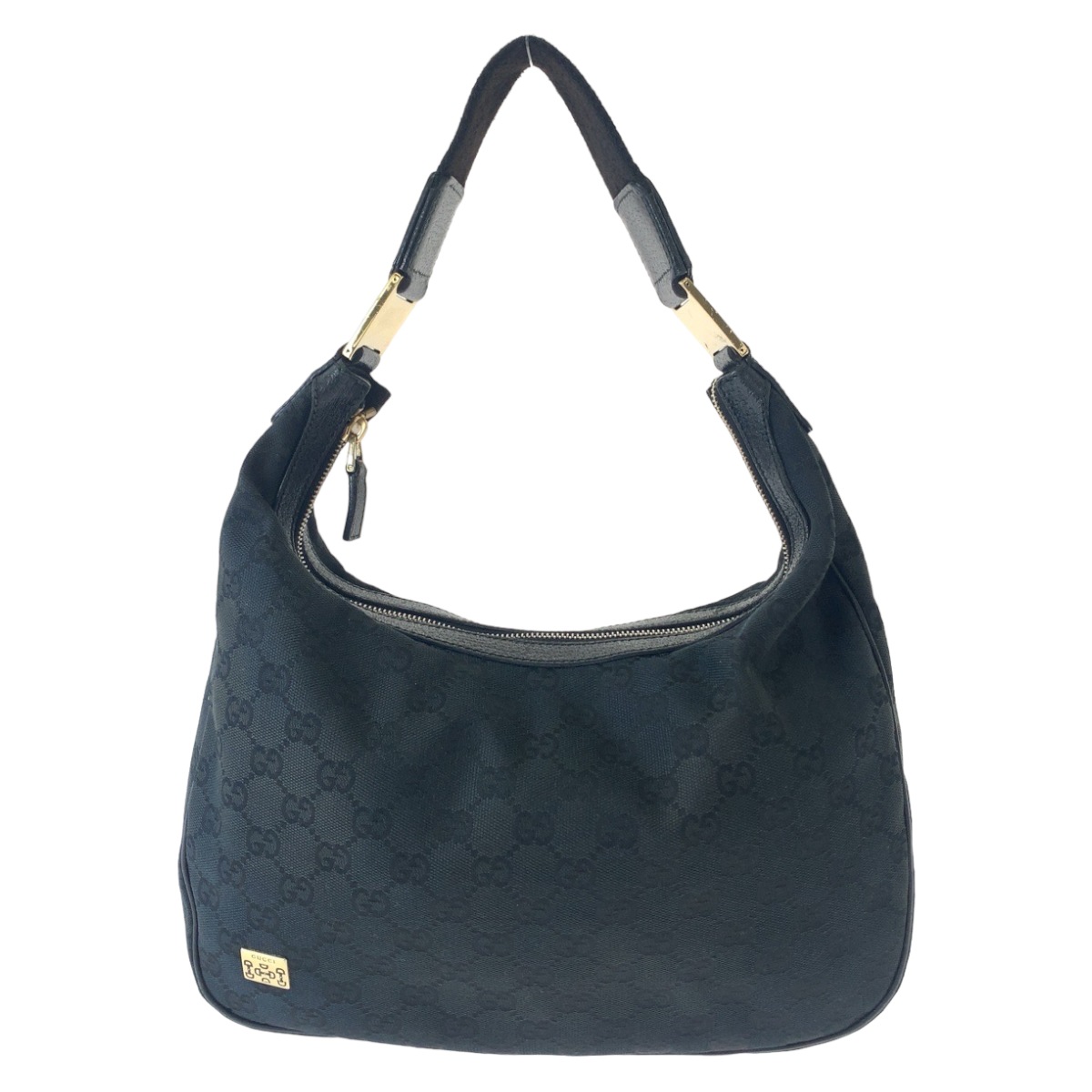 美品 ホーボー ブラック 黒 シルバー金具 GGキャンバス/レザー 145757 ショルダーバッグ レディース 504709