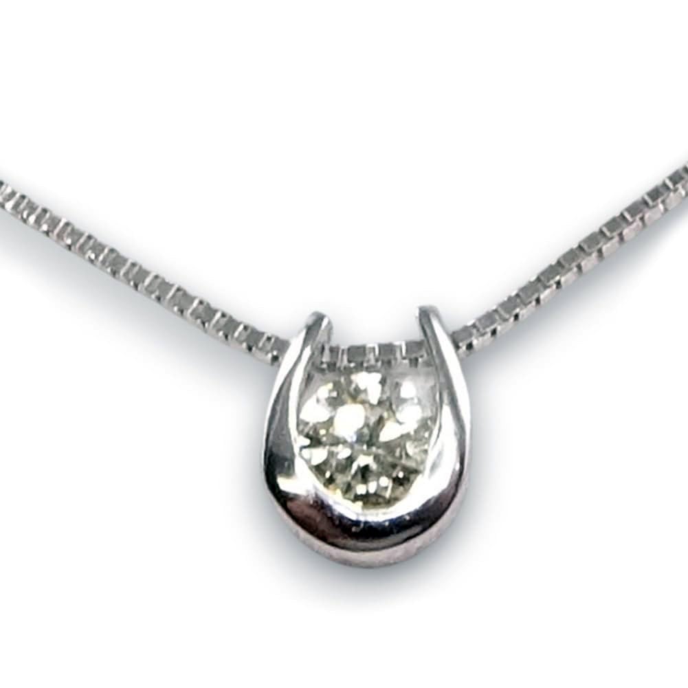 ダイヤモンドネックレス 一粒ホースシュー馬蹄0.07カラット上質ＶＳクラス10金ホワイトゴールド鑑別書付