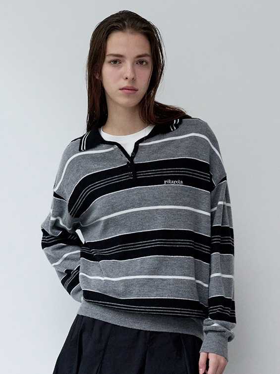 ALPACA STRIPE COLLAR KNIT BLACK