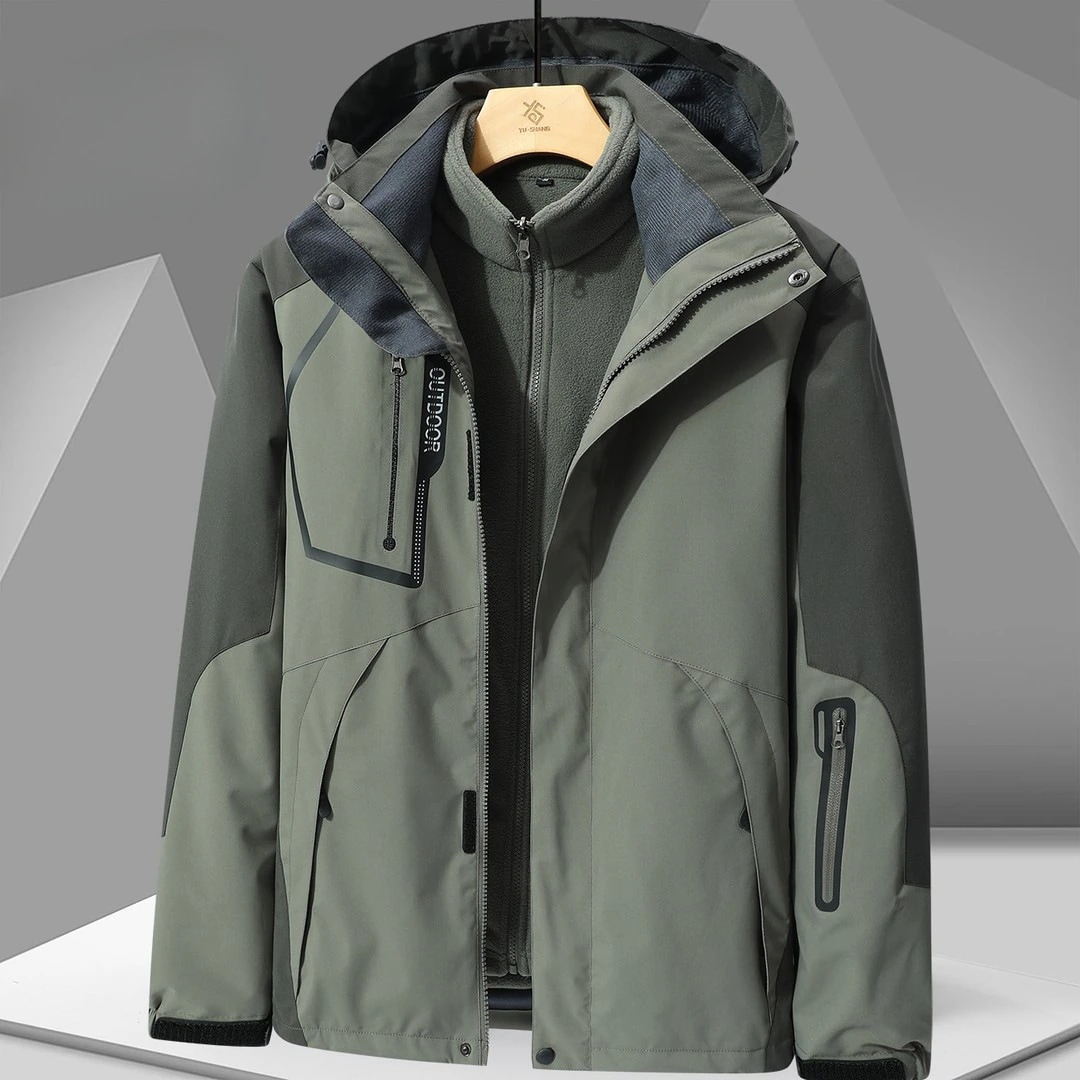 2025年秋冬新作 メンズ 防風・防雨 スリーインワン フリース裏地 厚手ジャケット 取り外し可能フード付き