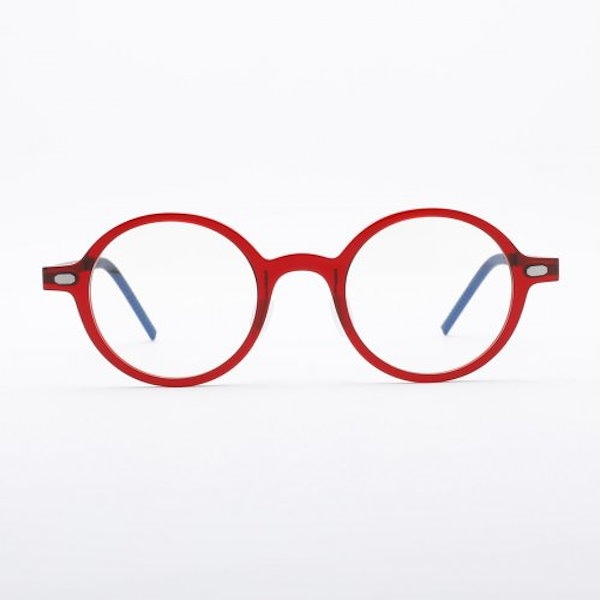 ALO EYEWEAR 超軽量ラウンドオーバーサイズ透明レッド眼鏡フレーム ARA5103 C4