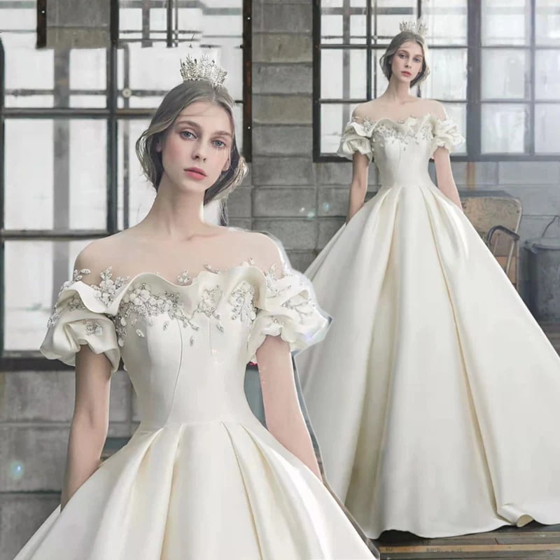 ウェディングドレス ドレス Aラインドレス ブライダルドレス ロングドレス 刺繍入り ウェディング