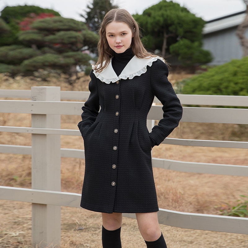 [CLET] 20FW / FRILL COLLAR TEXTURE DRESS / かんこく / ワンピース / ツイード / くろ 10,564円