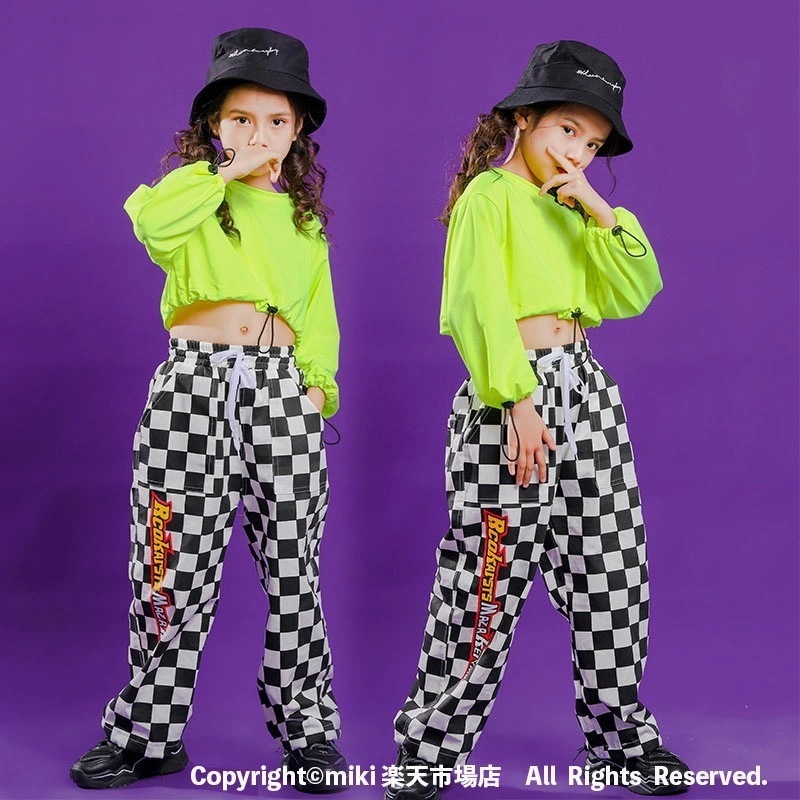 【新品プロモ-ション】上下セット 蛍光色 サルエルパンツ 長袖 ジャズダンス衣装 タンクトップ キッズ ダンス衣装 パンツ ヒップホップ 子供 ダンス ロングパンツ 体操服 練習着 ガールズ ジャッ