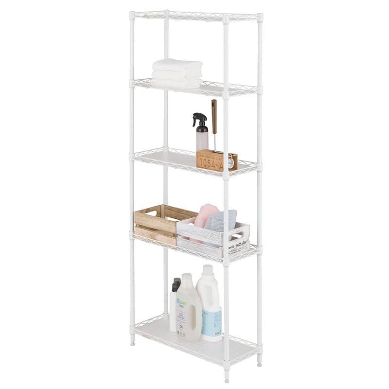 ドウシシャ ルミナス ラテ 隙間収納ラック 幅25cm 奥行60 5段 ホワイト 白 おしゃれで可愛い スリムスチールラック 落下防止シート付き 全体耐荷重150kg 幅24.5×奥行59.5×高さ1